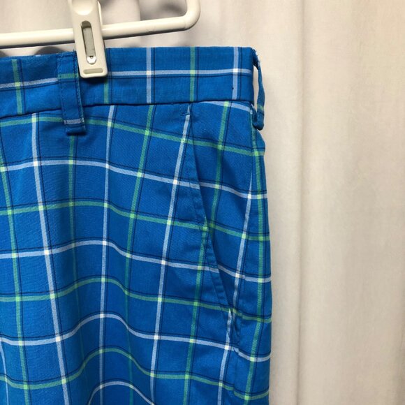 IZOD Xtreme Function Golf Shorts Mens 36 Blue Green White Plaid Flat Front - Picture 3 of 6